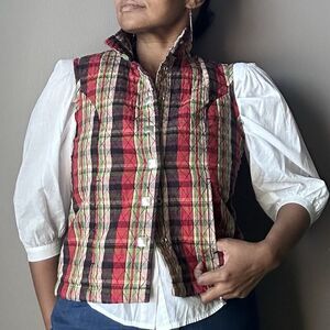 Christopher & Banks Quilted Plaid Snap Up Vest Red Multi Women's Size Medium‎